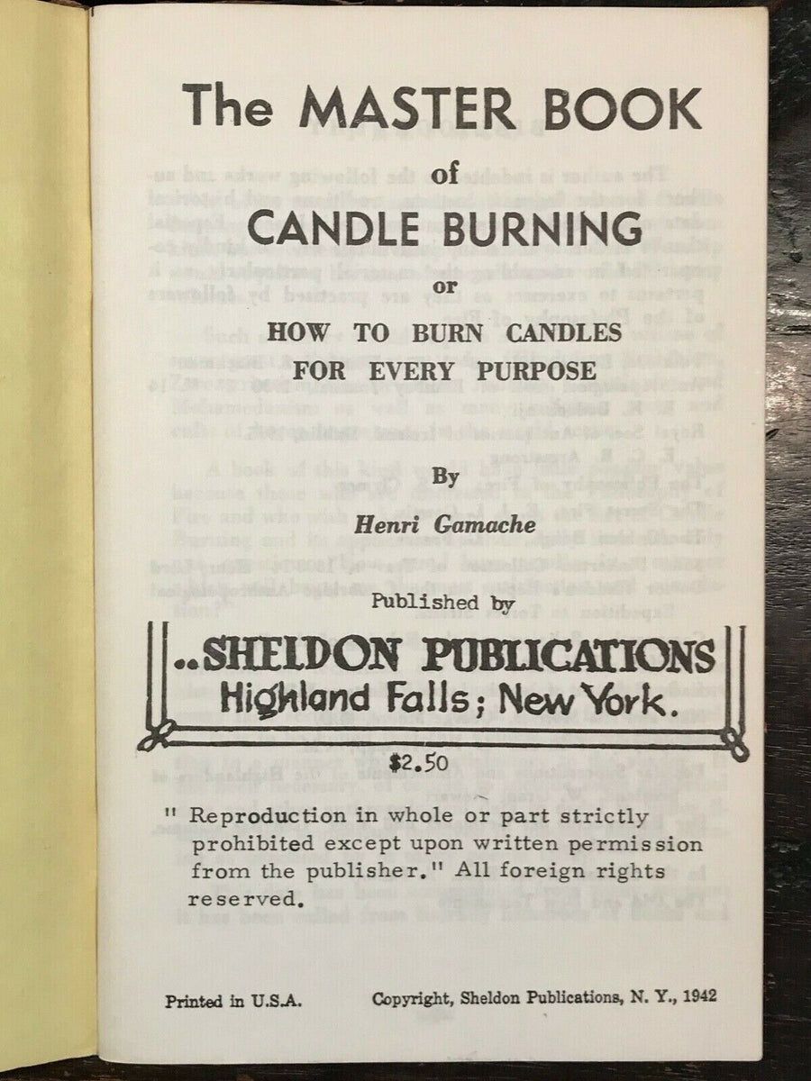 THE MASTER BOOK OF CANDLE BURNING Gamache, 1st Ed, 1942
