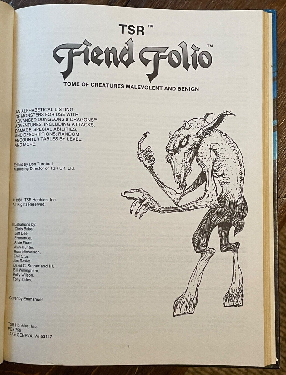 Shipping available: USPS Media Mail, UPS Payment: PayPal G&S / Venmo This Advanced Dungeons and Dragons Fiend Folio TSR AD&D 1st Edition Hardcover 1981 is a must-have for any fan of the