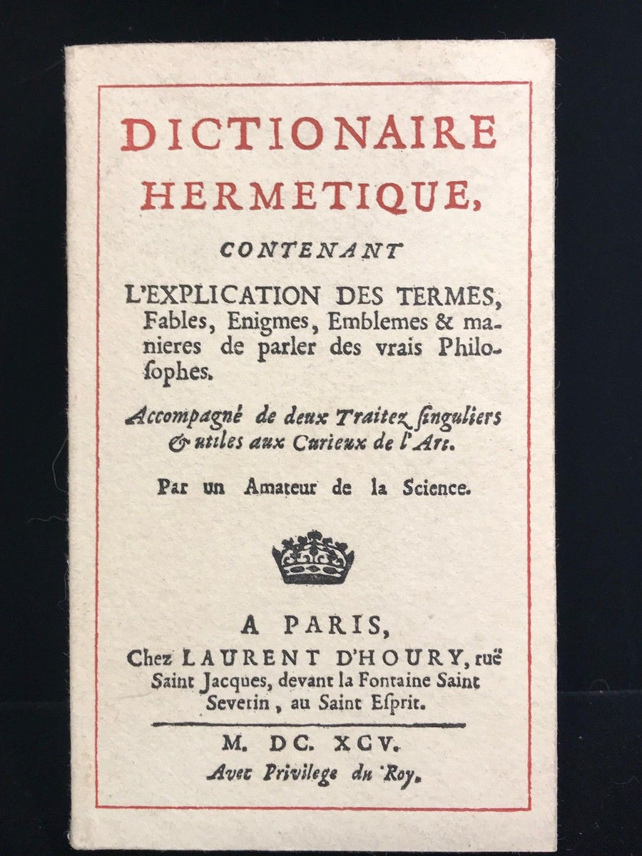 HERMETIC DICTIONARY Explanation of Terms, Fables Reprint of 1695 AL