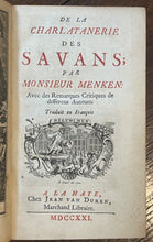 DE LA CHARLATANERIE DES SAVANS - Menken, 1st 1721 - LITERARY CRITICISM, AUTHORS