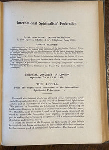 1929 - INTERNATIONAL SPIRITUALIST CONGRESS REPORT - SPIRITS, PSYCHIC PHENOMENA