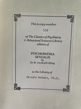 PSYCHOPATHIA SEXUALIS - Krafft-Ebing, Ltd Ed, 1989 - PSYCHOLOGY, SEXUAL DEVIANCE