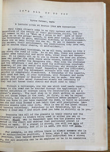 LYNNE PALMER ORIGINAL SIGNED MANUSCRIPT w/ 3 OTHER PUBLICATIONS 1970 - ASTROLOGY