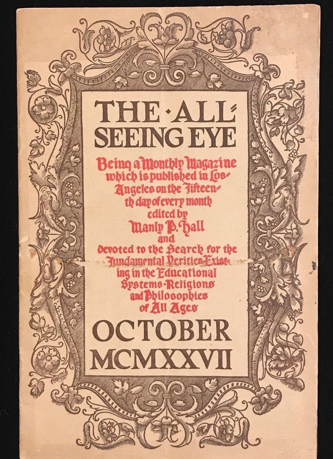 MANLY P. HALL - THE ALL-SEEING EYE, 1927 - OCCULT MYSTICISM SPIRITISM MAGAZINE