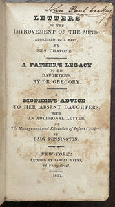 1827 MRS. CHAPONE'S LETTERS - ETIQUETTE, CONDUCT BOOK WOMEN'S RIGHTS FEMINISM