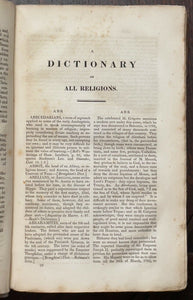 1823 DICTIONARY OF ALL RELIGIONS - THEOLOGY PAGANISM CHRISTIANITY ISLAM JUDAISM