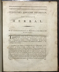 CULPEPER'S ENGLISH PHYSICIAN AND COMPLETE HERBAL, 1805 - ILLUSTRATED PLATES