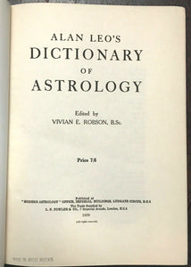 ALAN LEO'S DICTIONARY OF ASTROLOGY - 1st, 1929 - ASTROLOGICAL TERMS ZODIAC