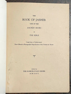 1938 BOOK OF JASHER, SACRED BOOK OF THE BIBLE - ROSICRUCIAN AMORC MAGICK JEWS