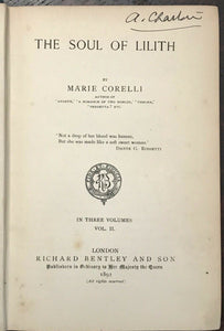 THE SOUL OF LILITH - Marie Corelli, 1st Ed 1892 - OCCULT LIT ZOMBIE SOUL, 3 Vols