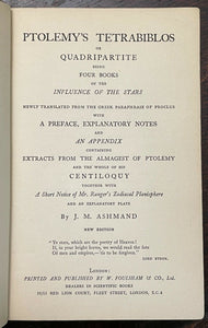 TETRABIBLOS - PTOLEMY - ca. 1916 - ASTROLOGY ZODIAC DIVINATION ORACLES CHALDEAN
