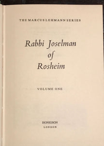 RABBI JOSELMAN OF ROSHEIM, Marcus Lehmann 1st/1st 1974 HC/DJ 2 Vol. Set