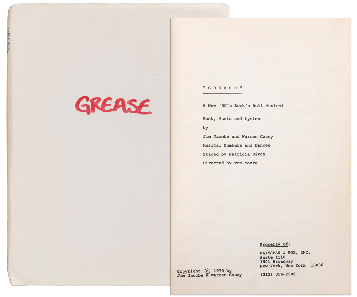 Grease Musical Script R ORIGINAL BROADWAY
