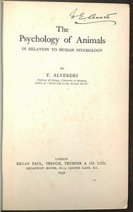 PSYCHOLOGY OF ANIMALS - Alverdes, 1st Ed 1932 - SOCIAL INSTINCT ANIMAL BEHAVIOR