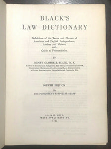 Vintage BLACK'S LAW DICTIONARY - 4th Edition, 1951