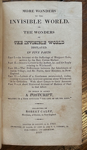 MORE WONDERS OF THE INVISIBLE WORLD - Calef, 1823 - SALEM WITCH TRIALS CRITIQUES