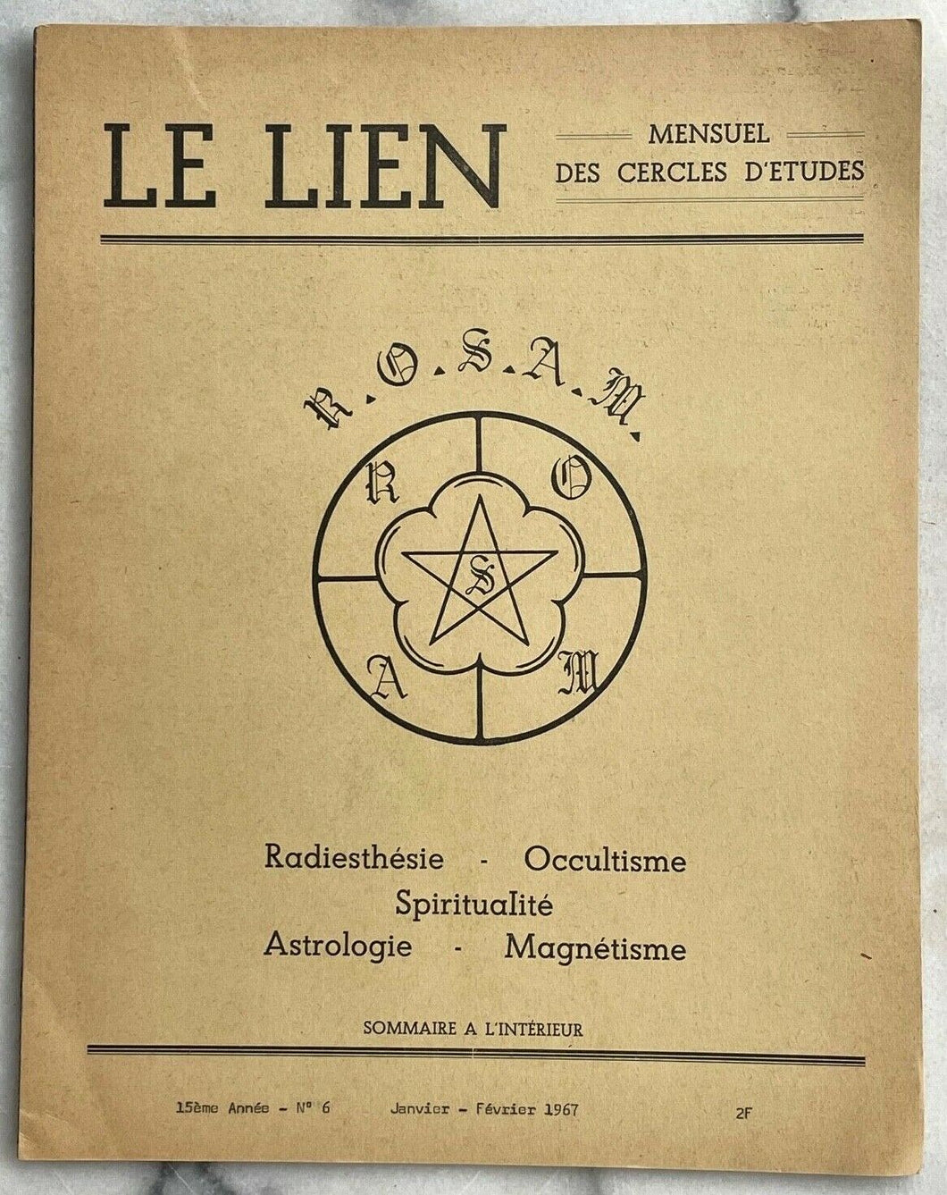 LE LIEN FRENCH OCCULT MAGAZINE - JAN-FEB 1967 - PAST LIVES MAGIC SQUARES SPIRIT