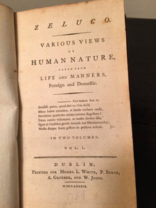 ZELUCO: VARIOUS VIEWS OF HUMAN NATURE John Moore, 1st Ed, 2 Vols, 1789 VERY RARE