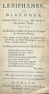 1774 LEXIPHANES, A DIALOGUE - HUMOR, SATIRE, ARCHIBALD CAMPBELL, SAMUEL JOHNSON
