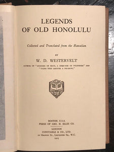 LEGENDS OF OLD HONOLULU - Westervelt, 1st Ed, 1915 - SCARCE HAWAII FOLKLORE MYTH