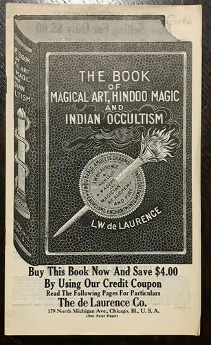 1920s VERY RARE DE LAURENCE OCCULT CATALOG - BOOK OF MAGICAL ART, HINDOO & ADS