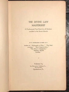 R.S. CLYMER - THE DIVINE LAW MASTERSHIP, 1st 1922, THEOSOPHY ALCHEMY ROSICRUCIAN