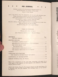 MANLY P. HALL, PHILOSOPHICAL RESEARCH SOCIETY JOURNAL - Full Year, 4 Issues 1974