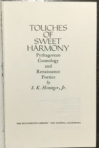 TOUCHES OF SWEET HARMONY: PYTHAGOREAN COSMOLOGY - 1st Ed 1974 PYTHAGORAS POETICS