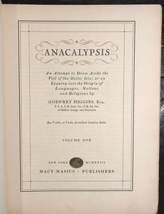 ANACALYPSIS - G. HIGGINS - LIMITED ED, #46 of 350, 1927 Vol 1 PANDEISM RELIGIONS