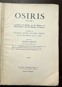 OSIRIS - 1936 (Vol I) - HISTORY OF WORLD MATHEMATICS ARITHMETICS SCIENCE