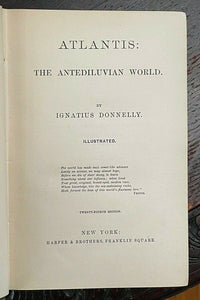 ATLANTIS: THE ANTEDILUVIAN WORLD - Donnelly, 1st 1882 ANCIENT CIVILIZATION