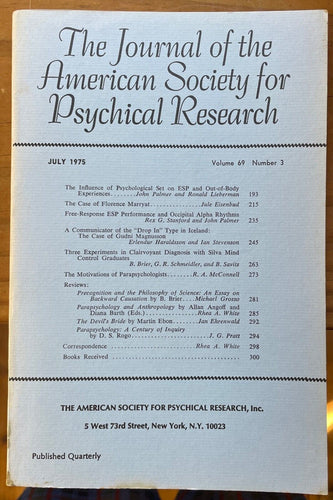 1975 JOURNAL OF AMERICAN SOCIETY FOR PSYCHICAL RESEARCH ASPR - OUT OF BODY, OBE
