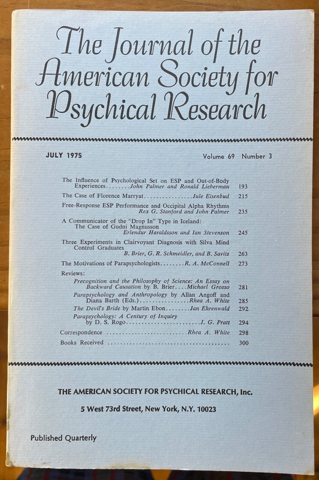1975 JOURNAL OF AMERICAN SOCIETY FOR PSYCHICAL RESEARCH ASPR - OUT OF BODY, OBE