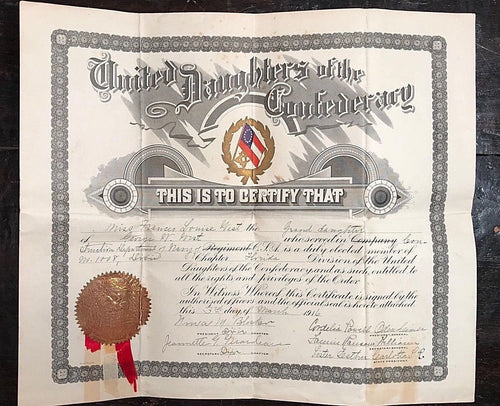 1916 United Daughters of the Confederacy Membership Certificate - George W. West