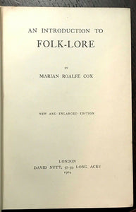 INTRODUCTION TO FOLK-LORE - Roalfe-Cox, 1904 MAGIC MYTHS FOLKLORE GHOSTS GODS