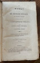 WORKS OF RICHARD HOOKER - Walton, 1821, 3 Vols - CHRISTIAN ANGLICAN THEOLOGY