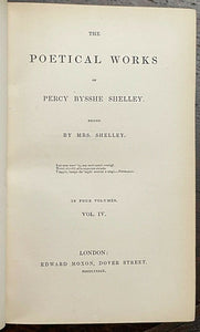 POETICAL WORKS OF PERCY SHELLEY - 1st 1839 - 4 Vols LEATHER, MARY SHELLEY