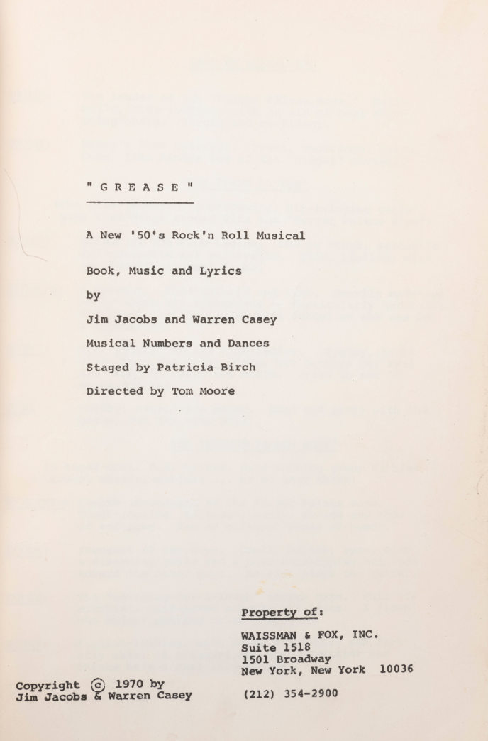 Grease Musical Script R ORIGINAL BROADWAY