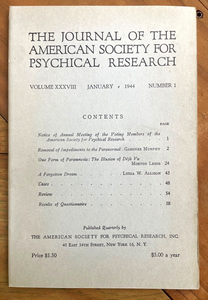 1944 JOURNAL OF AMERICAN SOCIETY FOR PSYCHICAL RESEARCH ASPR PARANORMAL, DEJA VU