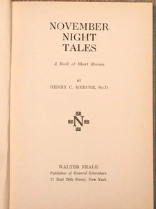 NOVEMBER NIGHT TALES: A Book of Short Stories, Henry Mercer 1st/1st 1928 Horror