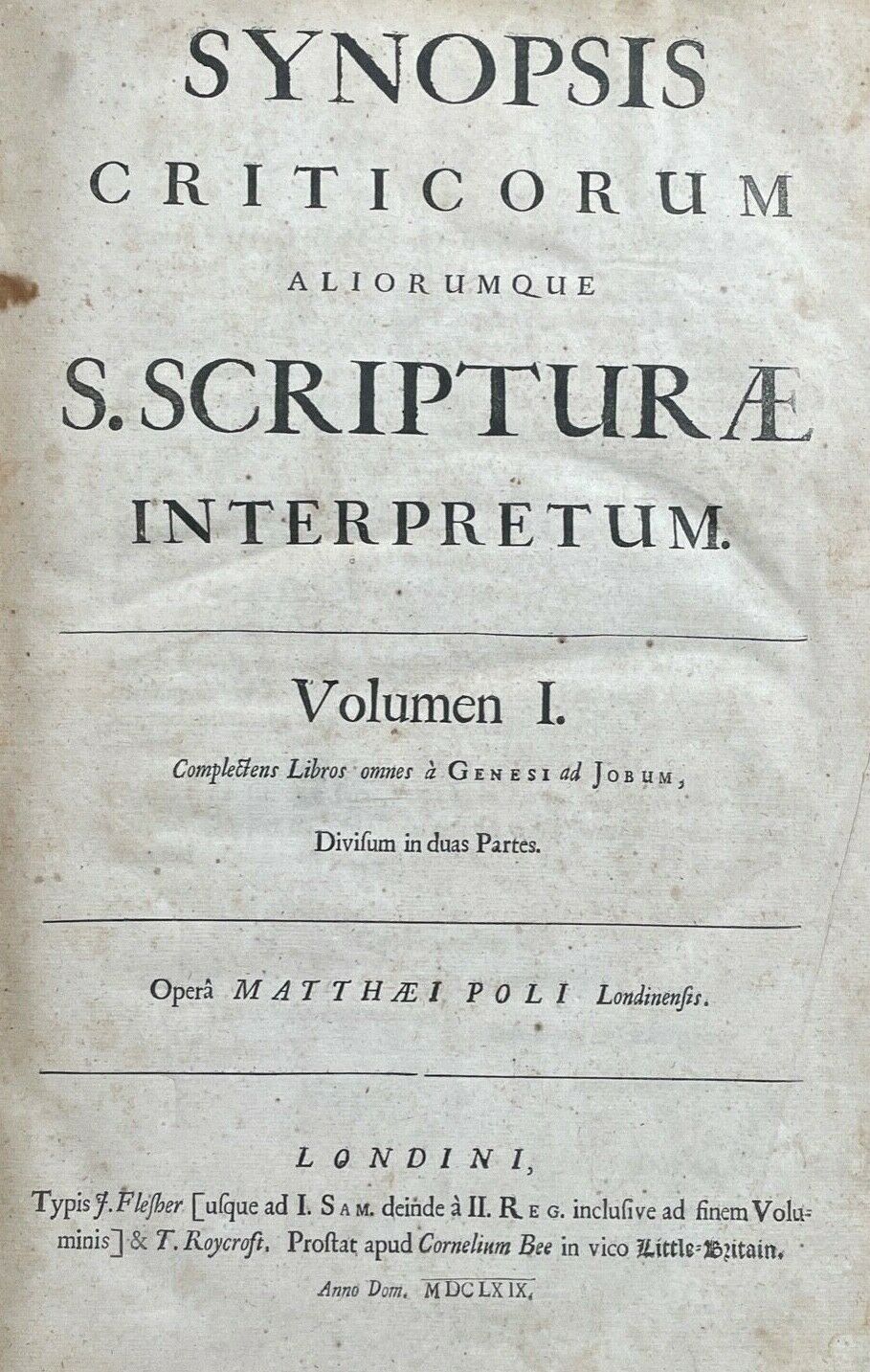 1669 MATTHEW POOLE BIBLE COMMENTARY - 1st Ed, 5 Folio Volumes 16
