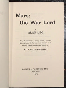 MARS: THE WAR LORD - Alan Leo - 1st/1st, 1971 (Weiser) - ASTROLOGY, ZODIAC