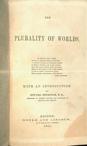 PLURALITY OF WORLDS - Hitchcock, 1st 1854 EXTRATERRESTRIAL LIFE PLANETS ALIENS