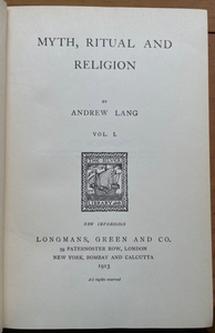 MYTH, RITUAL AND RELIGION - Lang, 1913 2 Vols NATURE DIVINE ORIGIN MYTHS LEGENDS