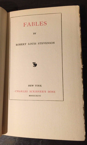 FABLES by ROBERT LOUIS STEVENSON, 1896 — RARE First Edition Scribner's