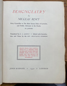 DEMONOLATRY - Remy, Ltd & Numbered, 1930 - DEMONOLOGY, WITCHCRAFT, WITCH-HUNTERS