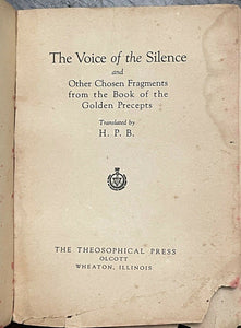 THE VOICE OF THE SILENCE - Blavatsky, 1934 - THEOSOPHY, BUDDHISM, SPIRITUALITY