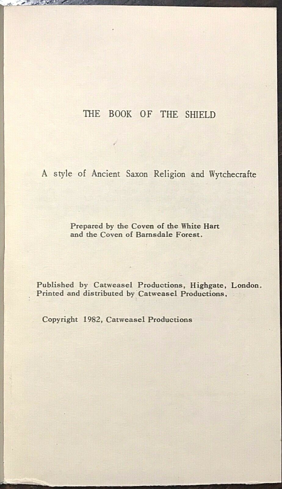 BOOK OF THE SHIELD: ANCIENT SAXON RELIGION, WITCHCRAFT - 1st + Ltd Ed, 1982