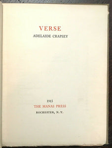 VERSE - Adelaide Crapsey, 1st 1915 - INVENTOR CINQUAIN FORM OF POETRY POEMS