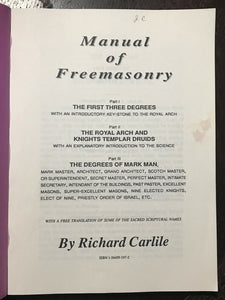 MANUAL OF FREEMASONRY - Carlile, 1992 - MASONIC DEGREES RITUALS CEREMONIES